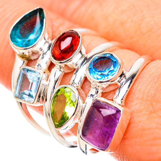 Amethyst, Blue Topaz, Peridot, Garnet Rings handcrafted by Ana Silver Co - RING129126