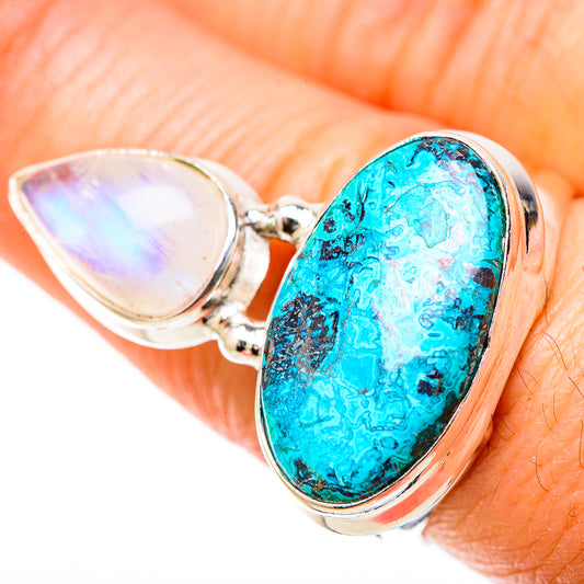 Chrysocolla, Rainbow Moonstone Rings handcrafted by Ana Silver Co - RING129133