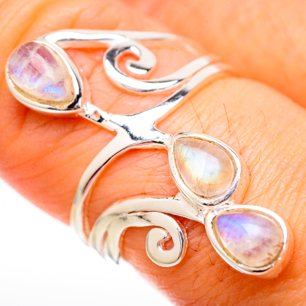 Rainbow Moonstone Rings handcrafted by Ana Silver Co - RING129166_SIZE-6