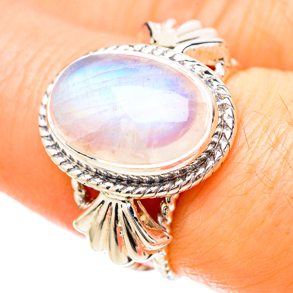 Rainbow Moonstone Rings handcrafted by Ana Silver Co - RING129225
