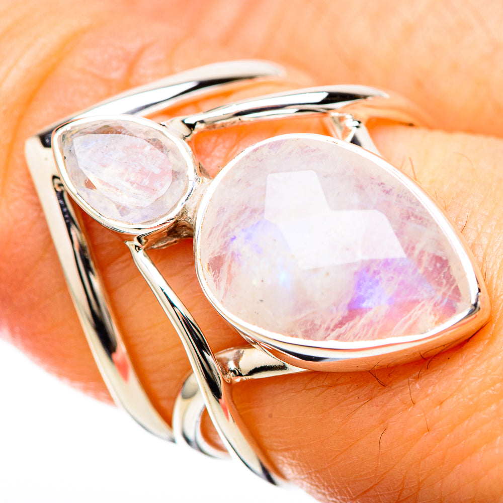 Rainbow Moonstone Rings handcrafted by Ana Silver Co - RING129239