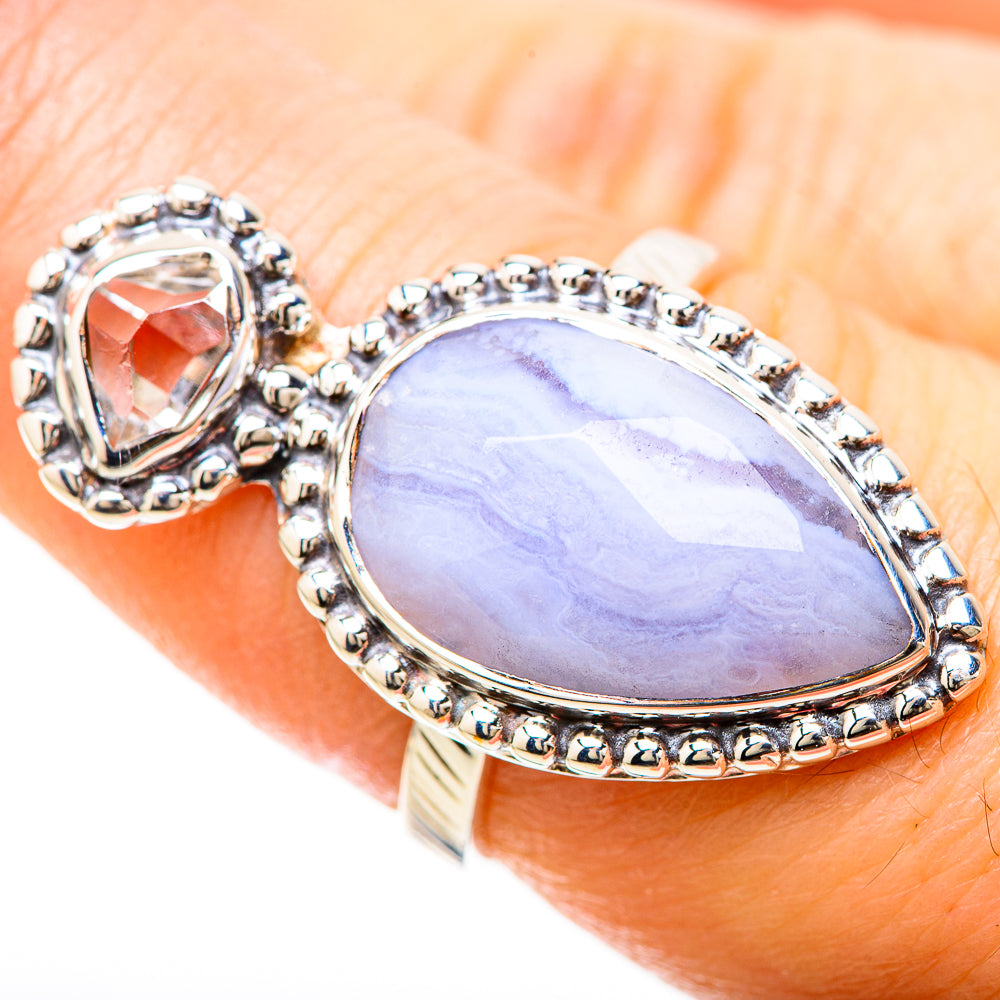Blue Lace Agate Rings handcrafted by Ana Silver Co - RING129250