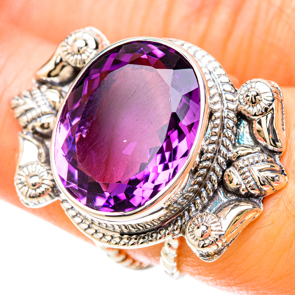 Sterling silver amethyst faceted oval ring, ornate filigree halo setting