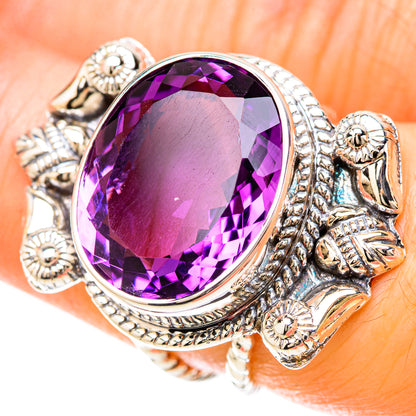 Sterling silver amethyst faceted oval ring, ornate filigree halo setting