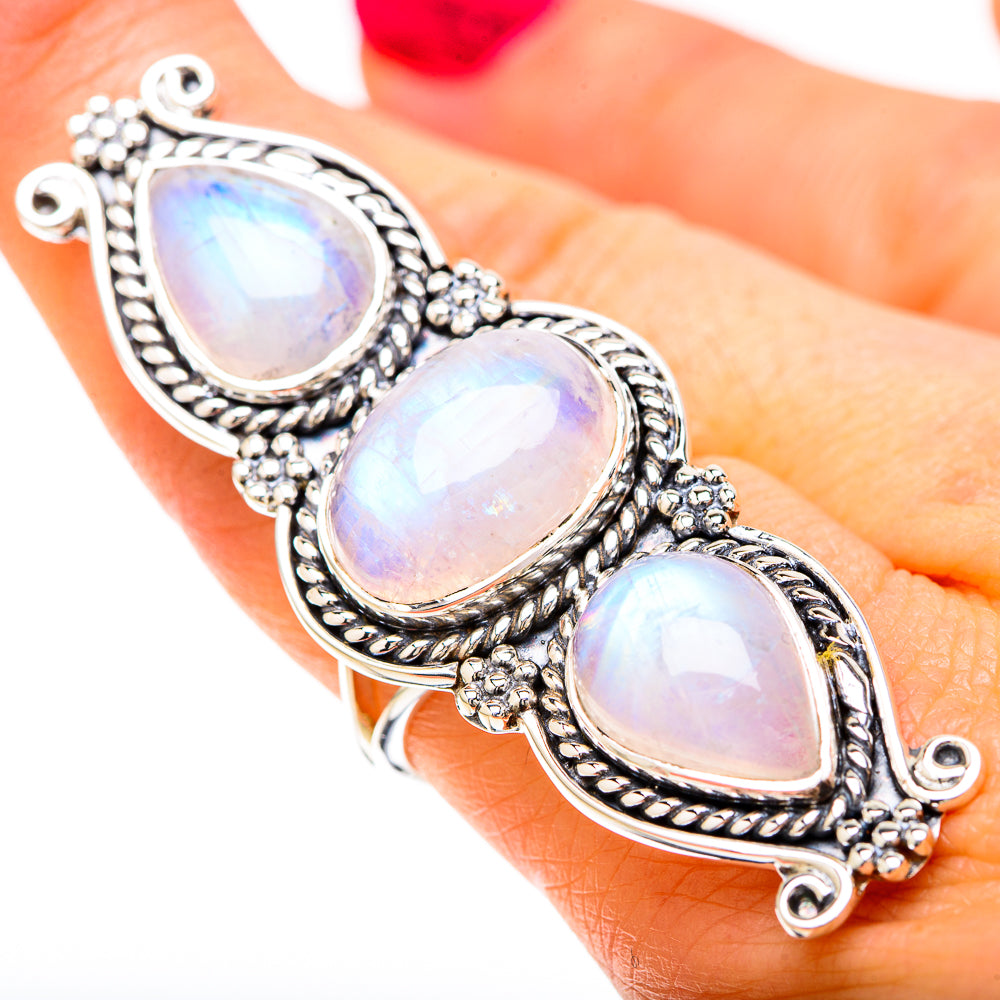 Rainbow Moonstone Rings handcrafted by Ana Silver Co - RING129294