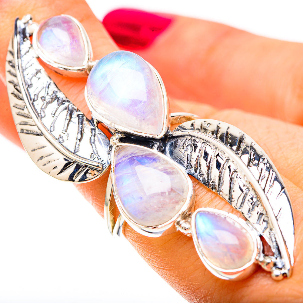 Rainbow Moonstone Rings handcrafted by Ana Silver Co - RING129295