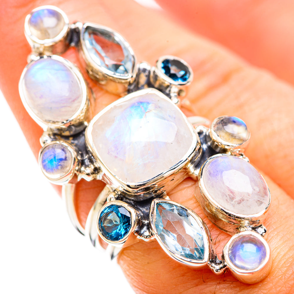Rainbow Moonstone Rings handcrafted by Ana Silver Co - RING129310