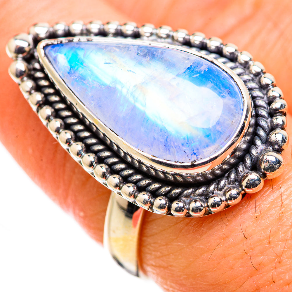 Rainbow Moonstone Rings handcrafted by Ana Silver Co - RING129433