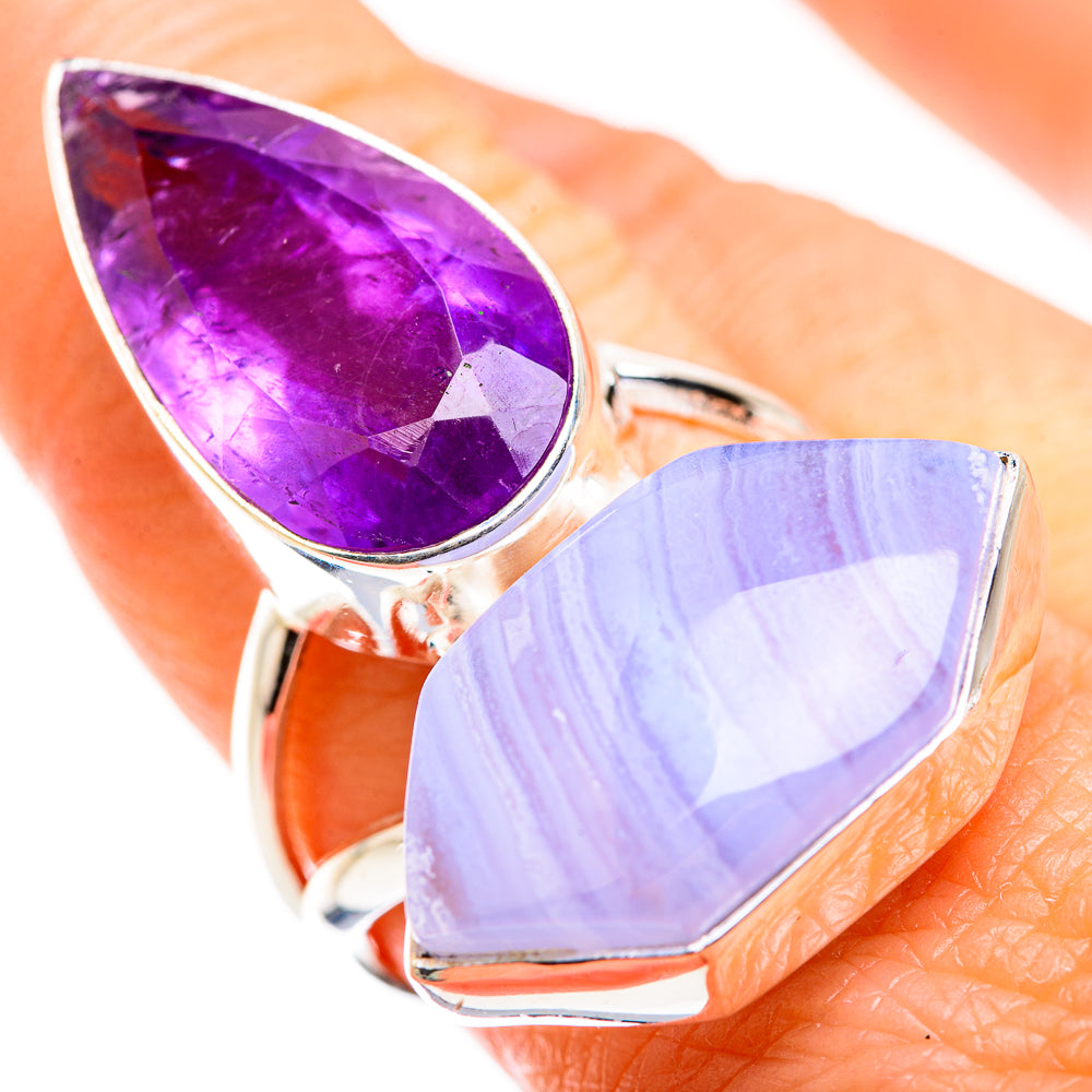 Blue Lace Agate Rings handcrafted by Ana Silver Co - RING129461