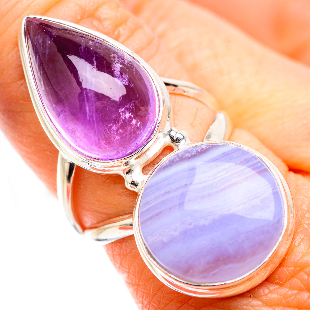Blue Lace Agate Rings handcrafted by Ana Silver Co - RING129462