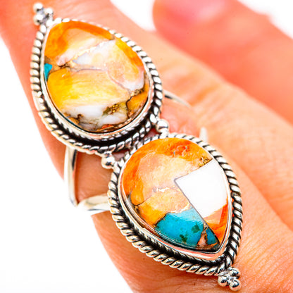 Blue Orange Copper Composite Turquoise Rings handcrafted by Ana Silver Co - RING129496