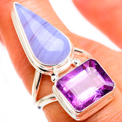 Blue Lace Agate Rings handcrafted by Ana Silver Co - RING129498