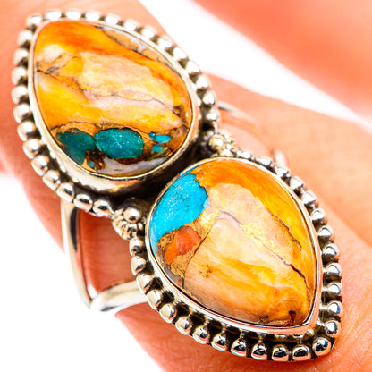 Blue Orange Copper Composite Turquoise Rings handcrafted by Ana Silver Co - RING129508