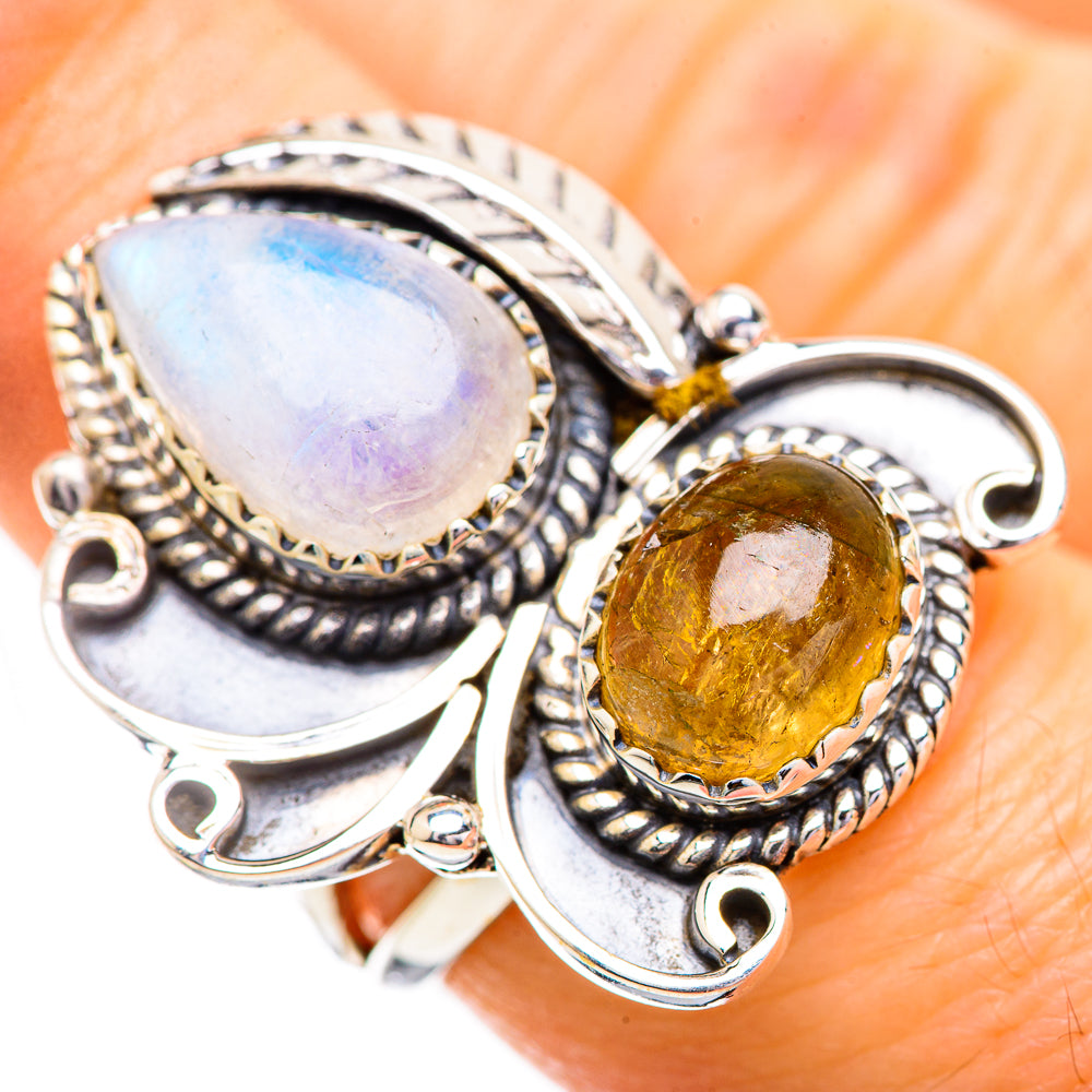 Rainbow Moonstone Rings handcrafted by Ana Silver Co - RING129545