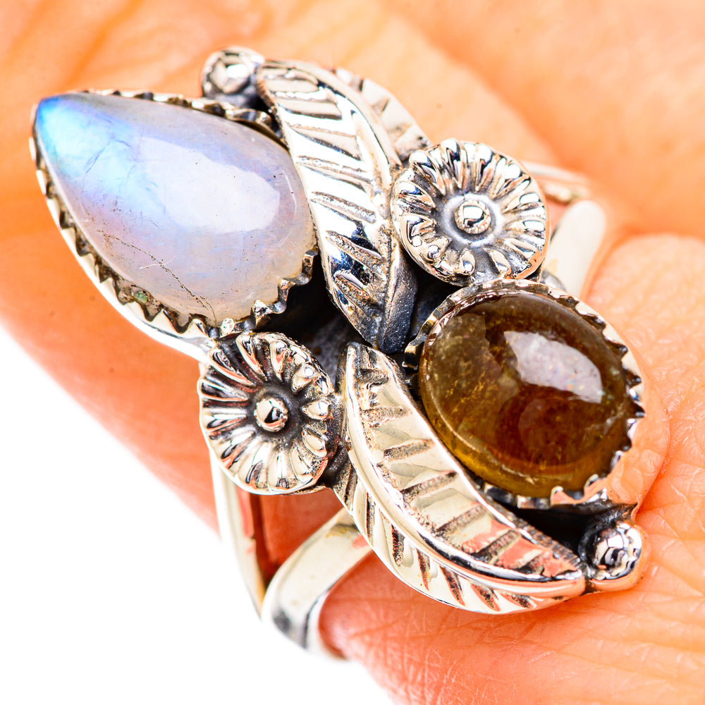 Rainbow Moonstone Rings handcrafted by Ana Silver Co - RING129566