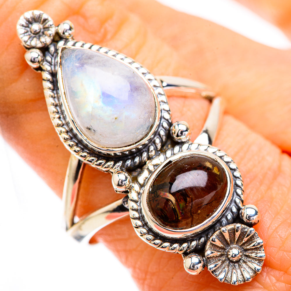 Rainbow Moonstone Rings handcrafted by Ana Silver Co - RING129575