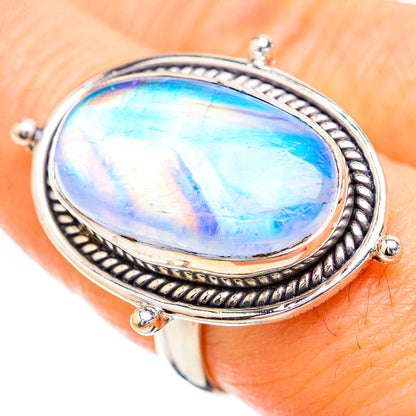 Rainbow Moonstone Rings handcrafted by Ana Silver Co - RING129586