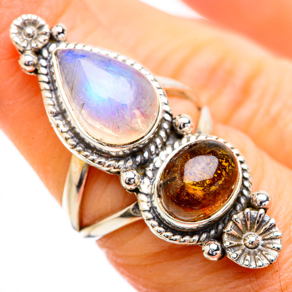 Rainbow Moonstone Rings handcrafted by Ana Silver Co - RING129591