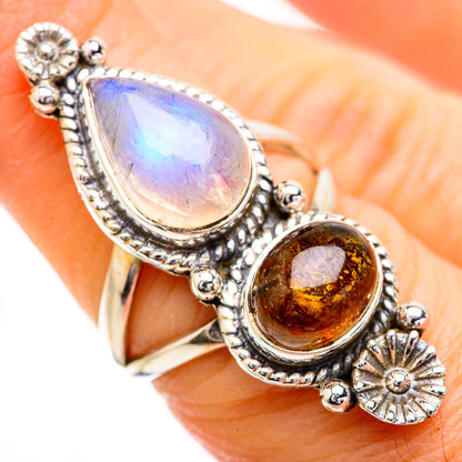 Rainbow Moonstone Rings handcrafted by Ana Silver Co - RING129591