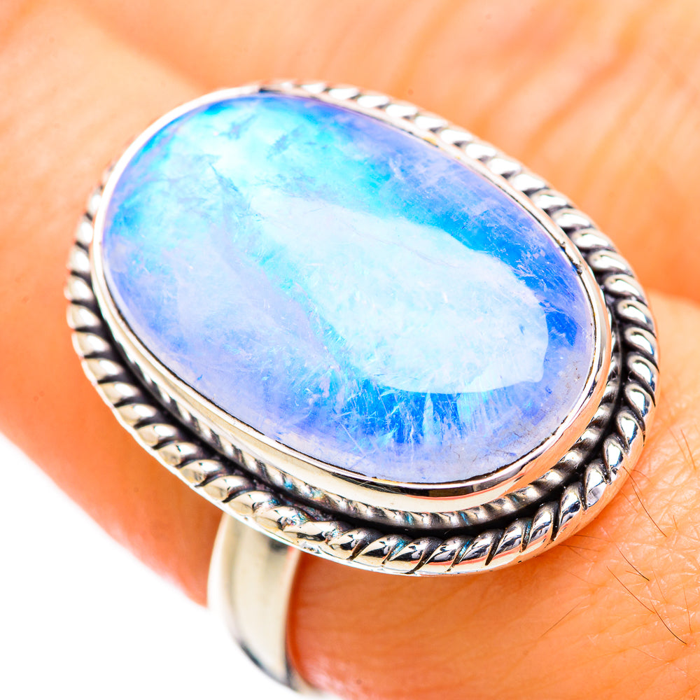 Rainbow Moonstone Rings handcrafted by Ana Silver Co - RING129630