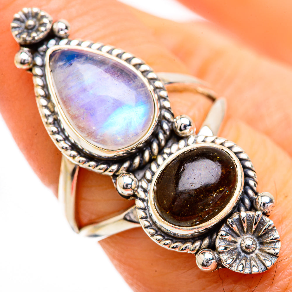 Rainbow Moonstone Rings handcrafted by Ana Silver Co - RING129638