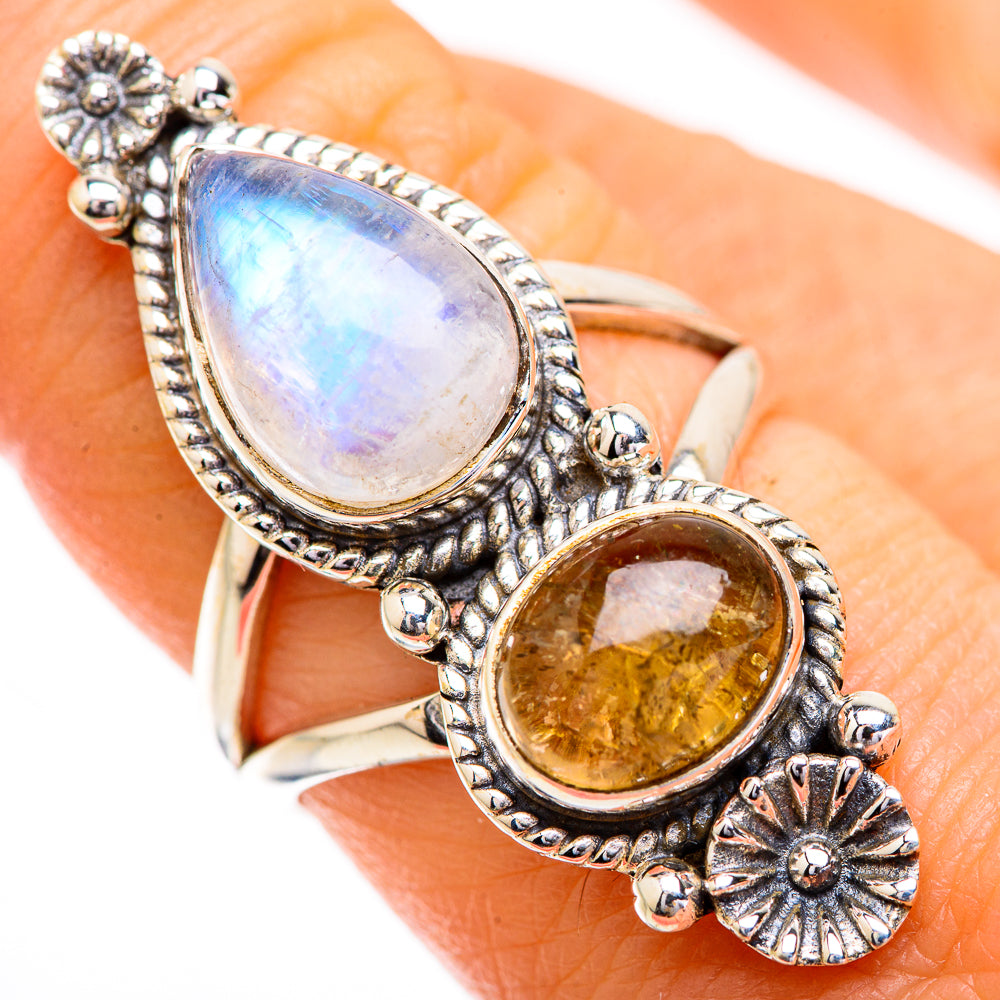 Rainbow Moonstone Rings handcrafted by Ana Silver Co - RING129640