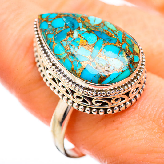 Blue Copper Composite Turquoise Rings handcrafted by Ana Silver Co - RING129707