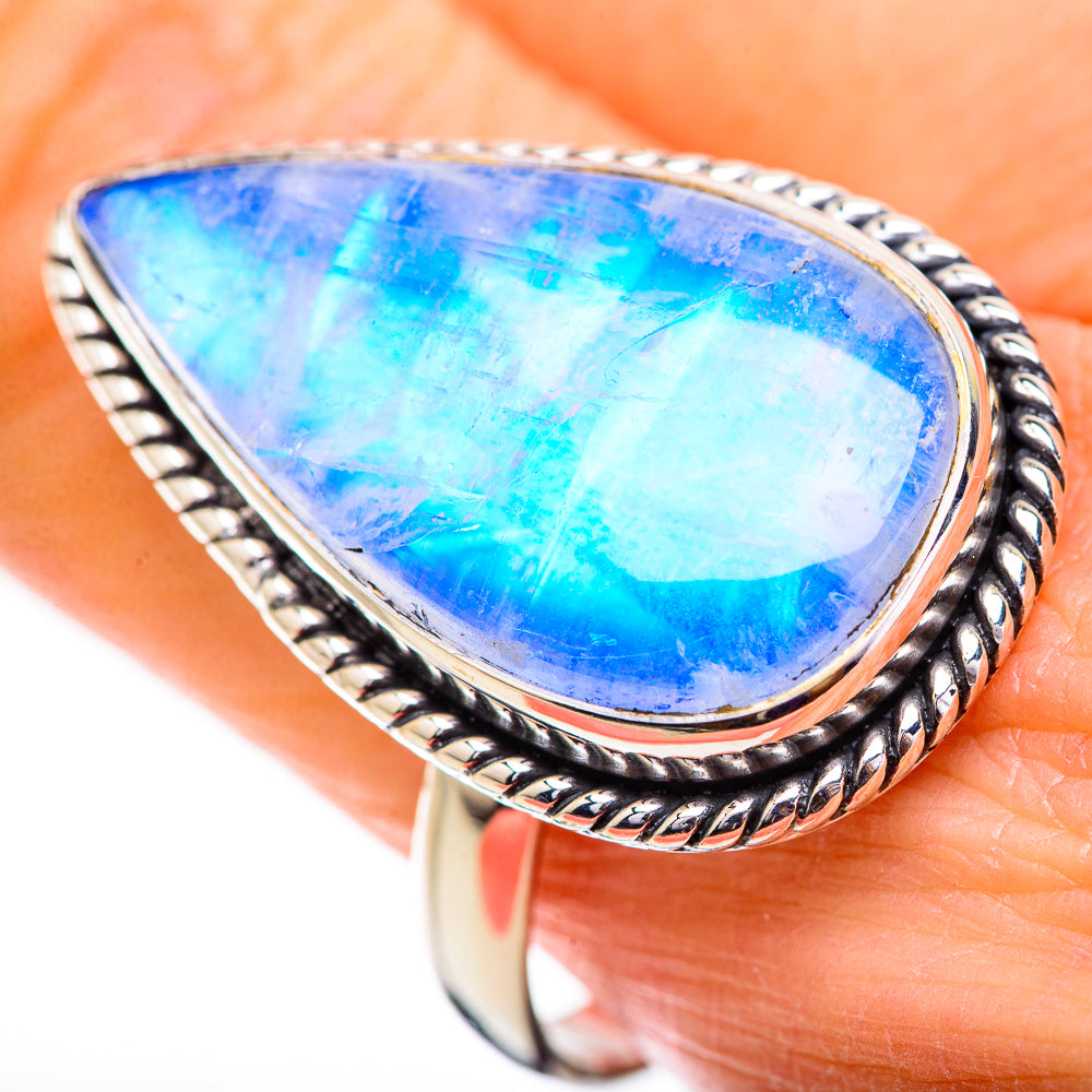 Rainbow Moonstone Rings handcrafted by Ana Silver Co - RING129708