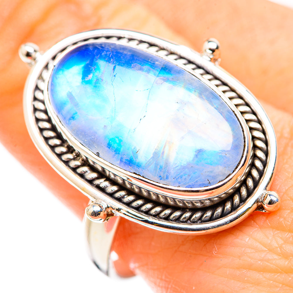 Rainbow Moonstone Rings handcrafted by Ana Silver Co - RING129711