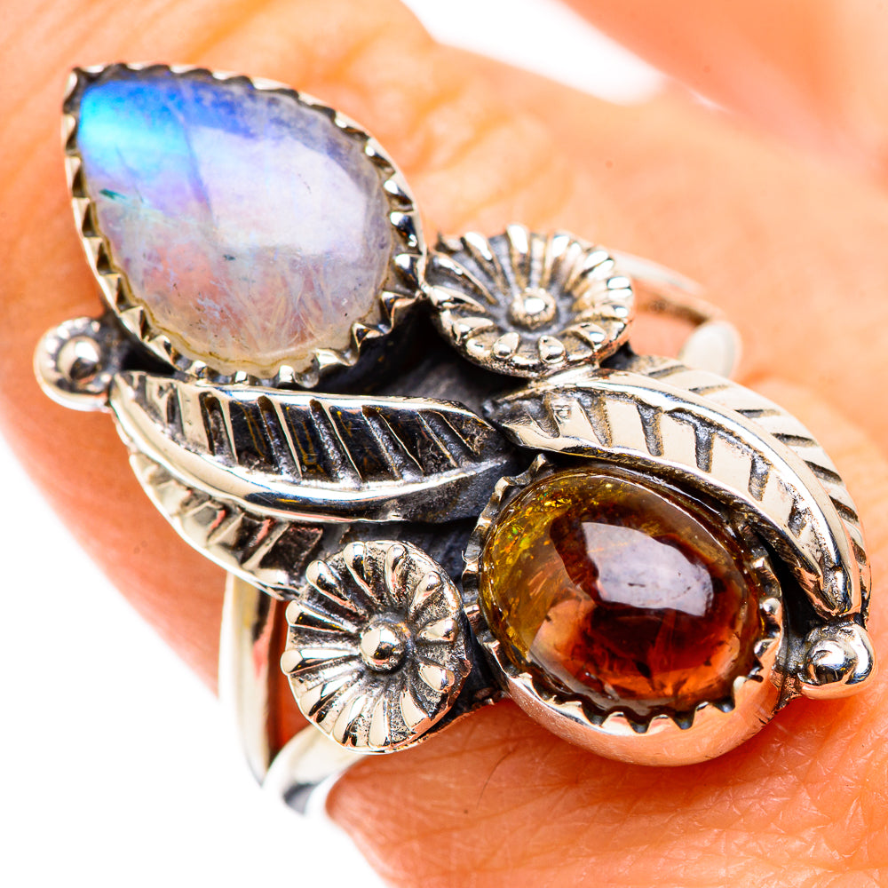 Rainbow Moonstone Rings handcrafted by Ana Silver Co - RING129824