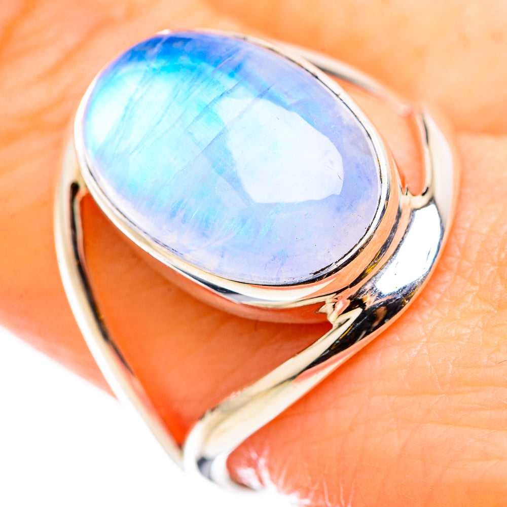 Rainbow Moonstone Rings handcrafted by Ana Silver Co - RING129852