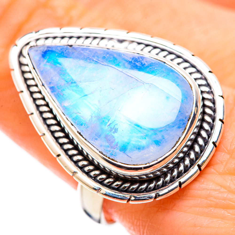 Rainbow Moonstone Rings handcrafted by Ana Silver Co - RING129874