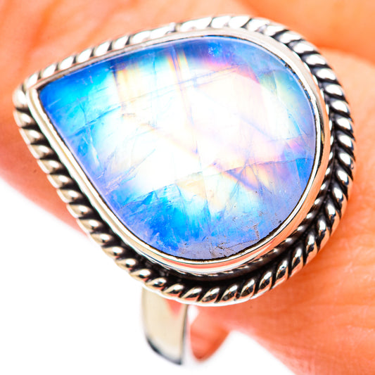 Rainbow Moonstone Rings handcrafted by Ana Silver Co - RING129978