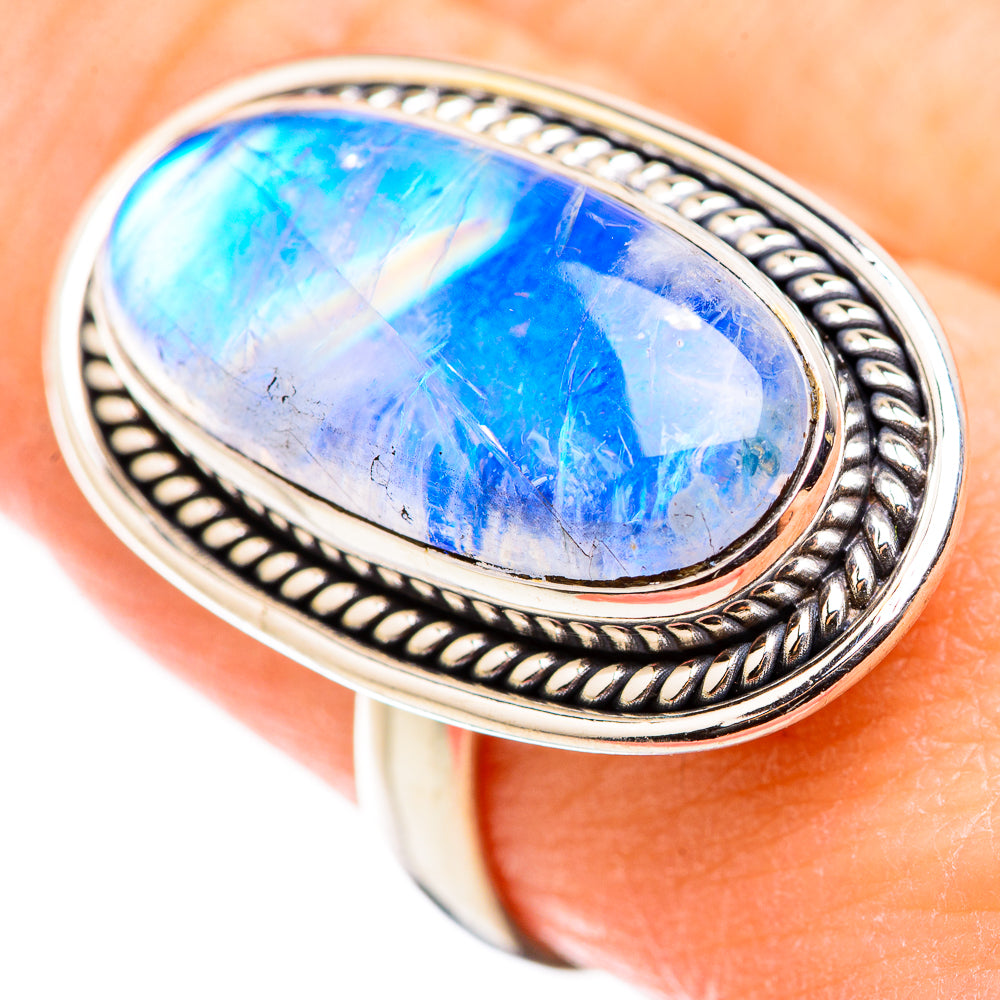 Rainbow Moonstone Rings handcrafted by Ana Silver Co - RING129998