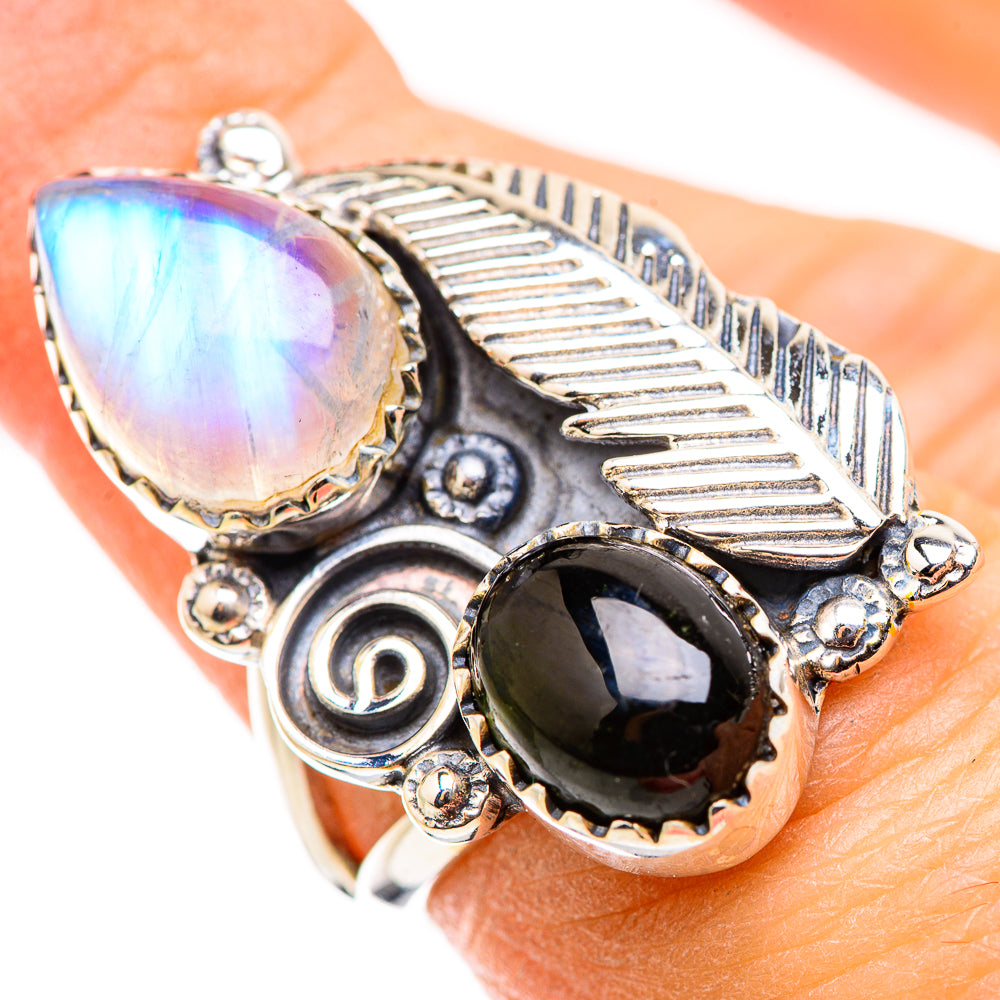 Rainbow Moonstone Rings handcrafted by Ana Silver Co - RING130002
