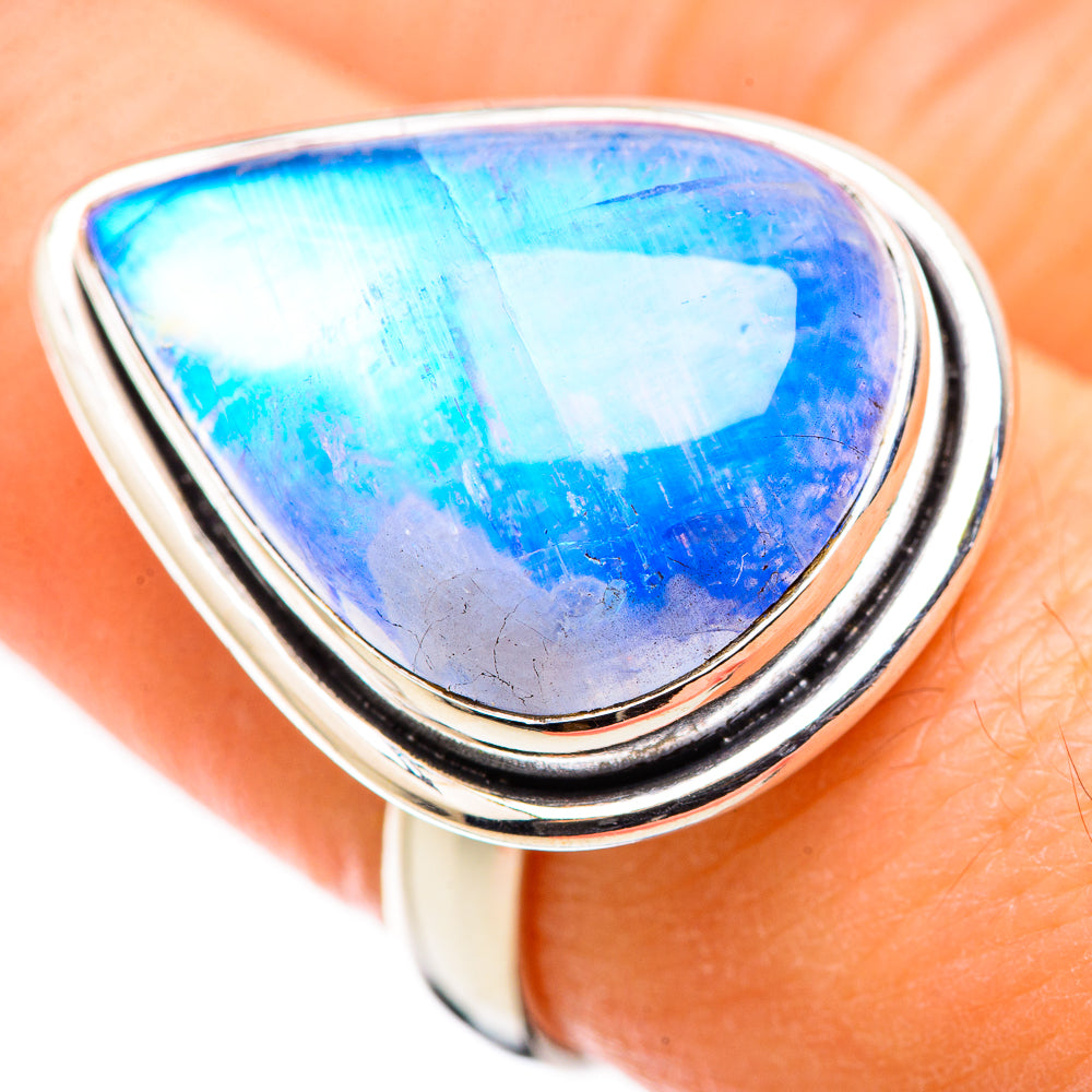 Rainbow Moonstone Rings handcrafted by Ana Silver Co - RING130020