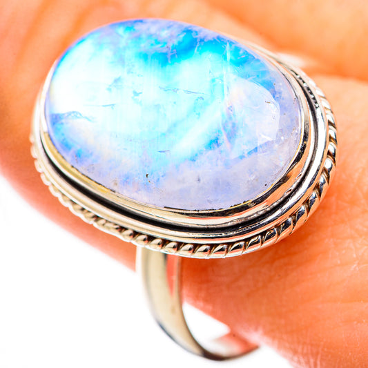 Rainbow Moonstone Rings handcrafted by Ana Silver Co - RING130044