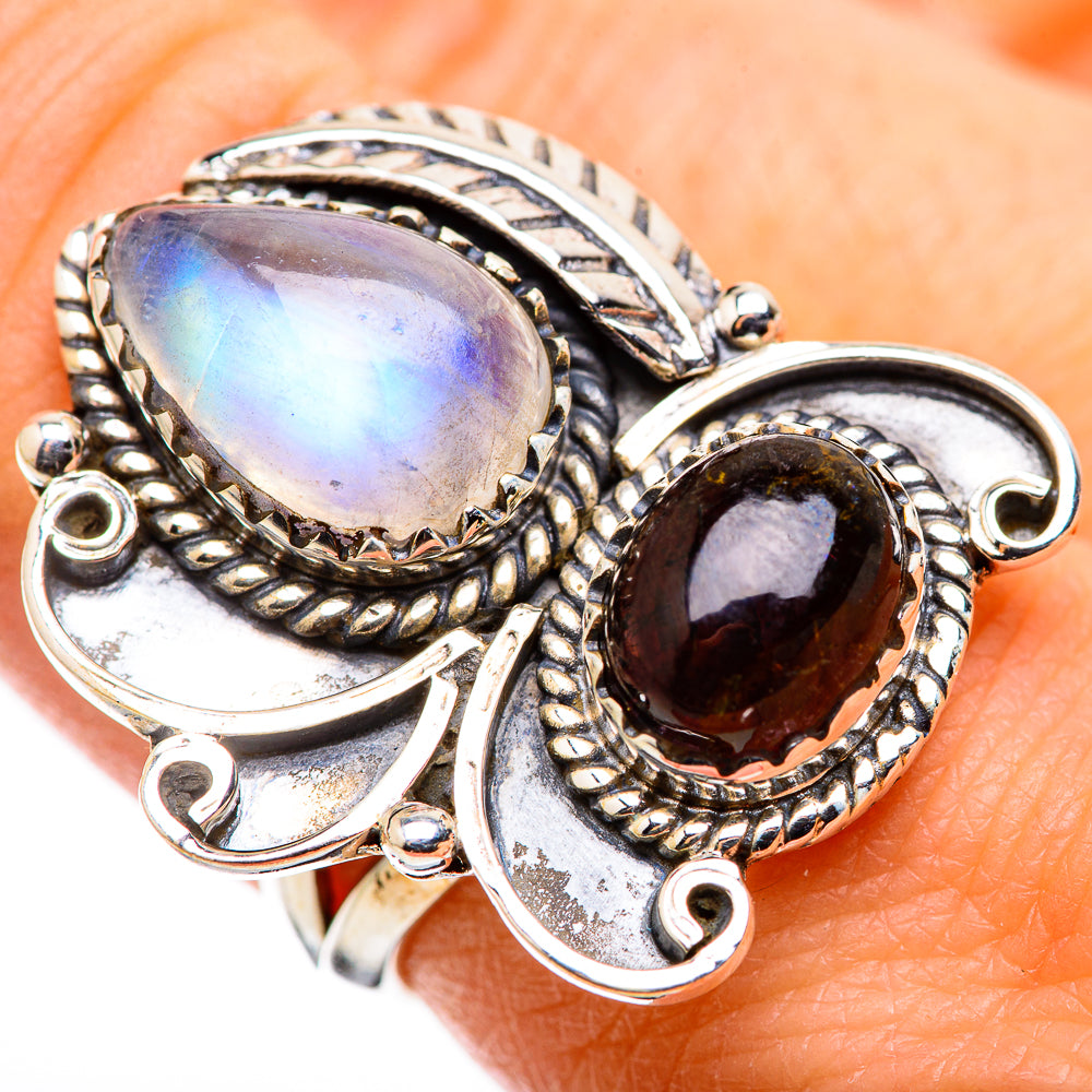 Rainbow Moonstone Rings handcrafted by Ana Silver Co - RING130049