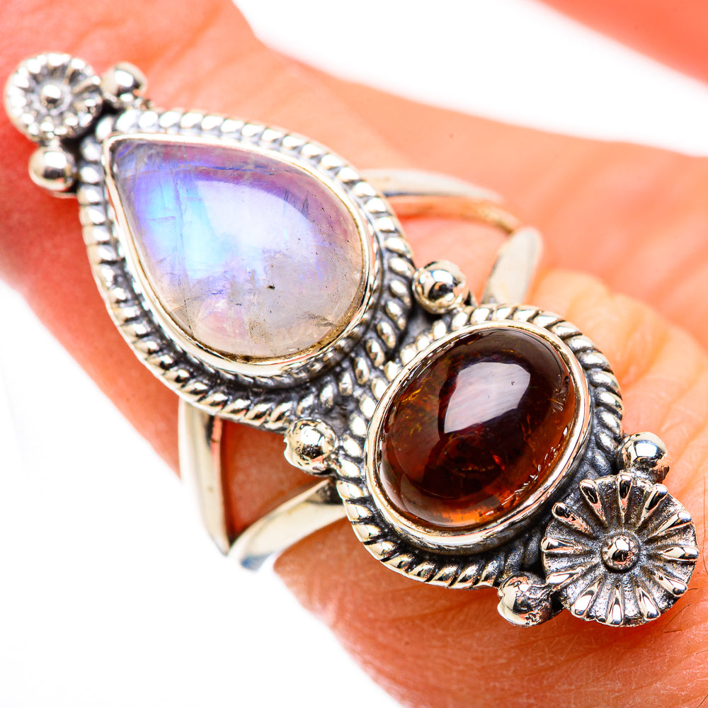 Rainbow Moonstone Rings handcrafted by Ana Silver Co - RING130050