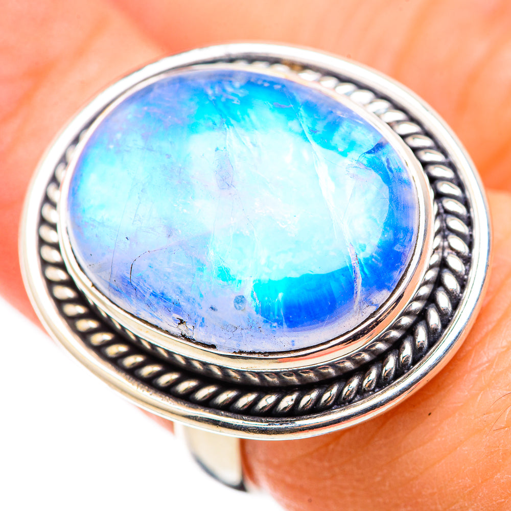 Rainbow Moonstone Rings handcrafted by Ana Silver Co - RING130068