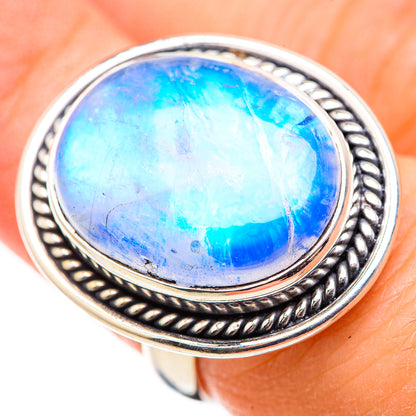 Rainbow Moonstone Rings handcrafted by Ana Silver Co - RING130068