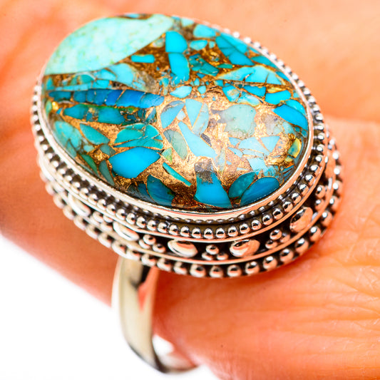 Blue Copper Composite Turquoise Rings handcrafted by Ana Silver Co - RING130070