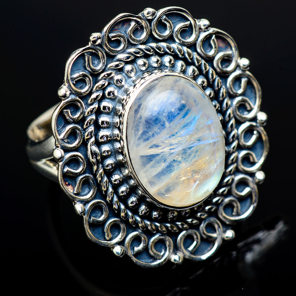 Rainbow Moonstone Rings handcrafted by Ana Silver Co - RING13007