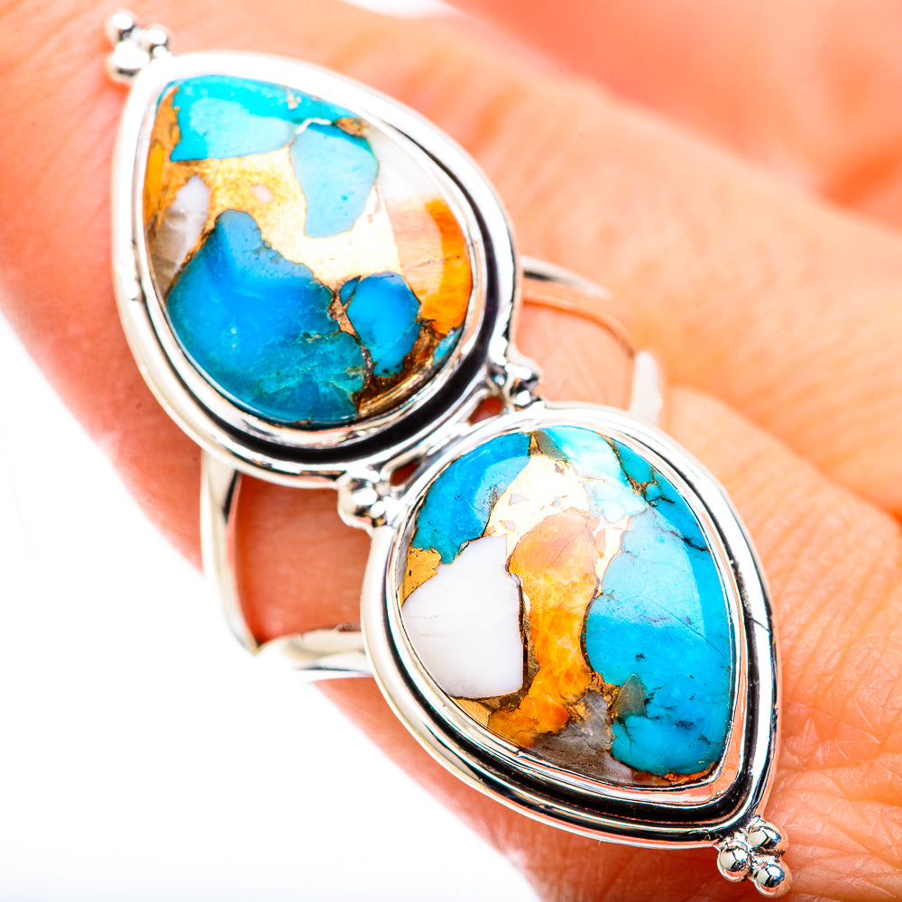 Turquoise spiny oyster double oval ring in 925 sterling silver, on-finger view