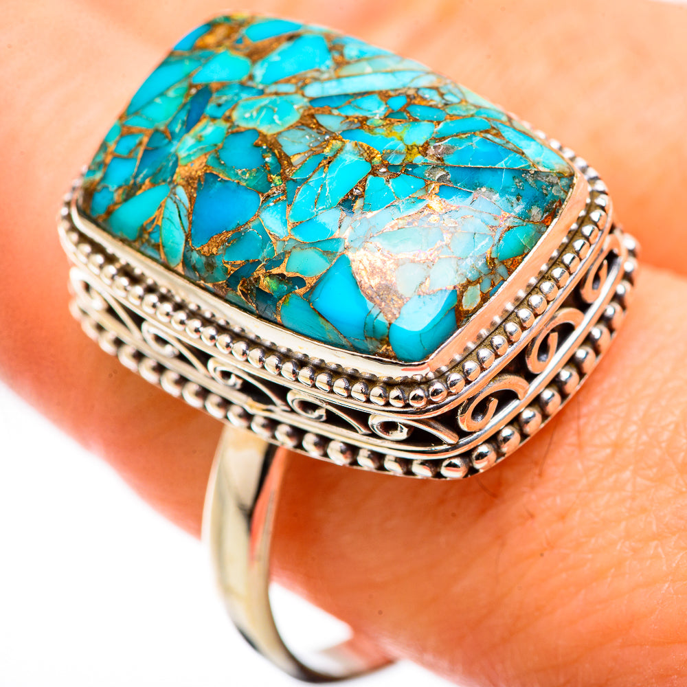 Blue Copper Composite Turquoise Rings handcrafted by Ana Silver Co - RING130097