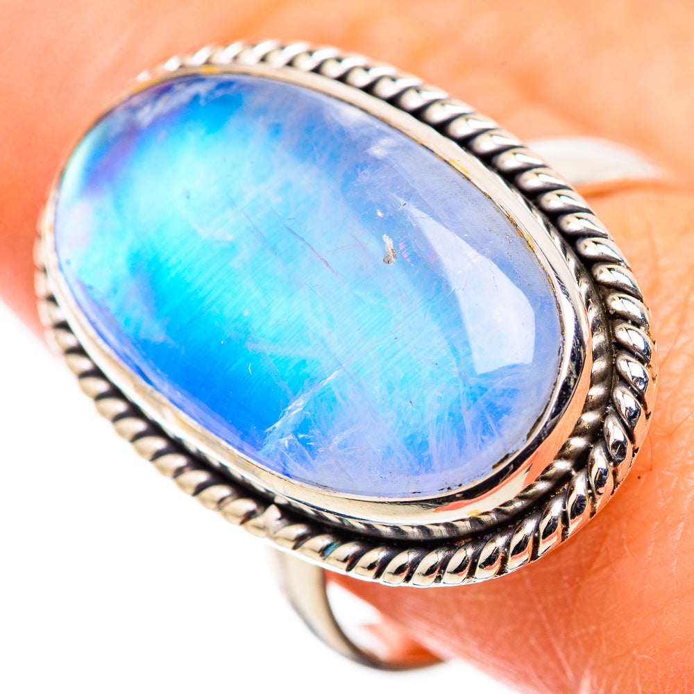 Rainbow Moonstone Rings handcrafted by Ana Silver Co - RING130098