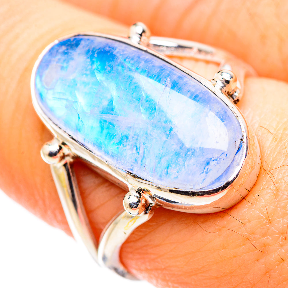 Rainbow Moonstone Rings handcrafted by Ana Silver Co - RING130128