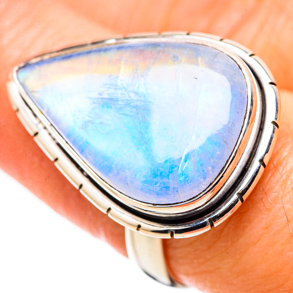 Rainbow Moonstone Rings handcrafted by Ana Silver Co - RING130209