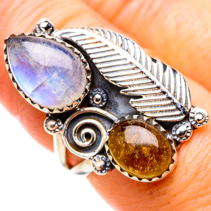 Rainbow Moonstone Rings handcrafted by Ana Silver Co - RING130218