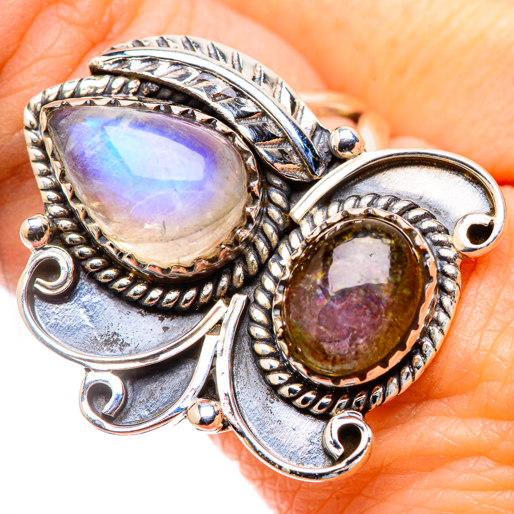 Rainbow Moonstone Rings handcrafted by Ana Silver Co - RING130246